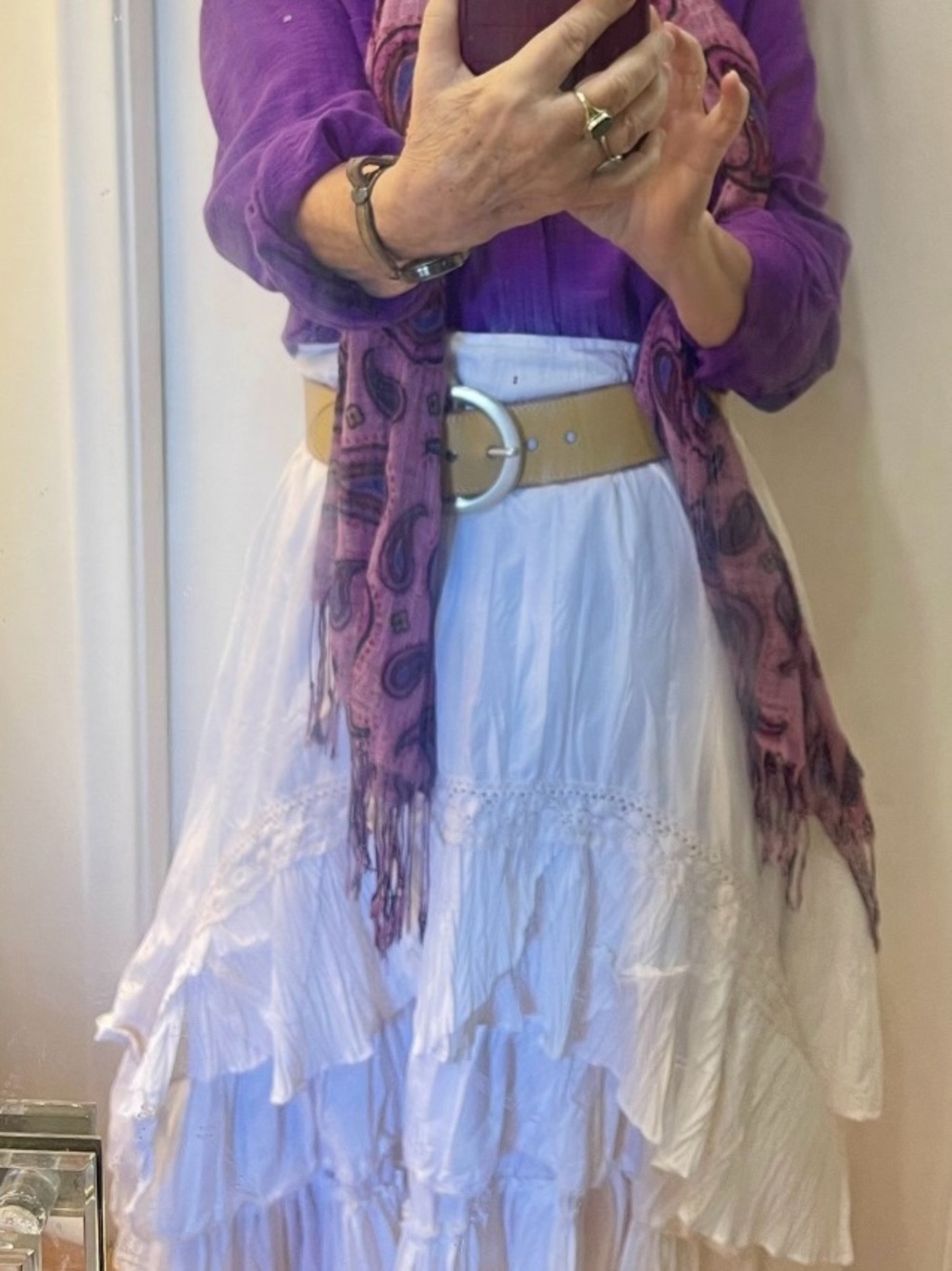 Alberto Makali Vintage White Tiered Midi Skirt!